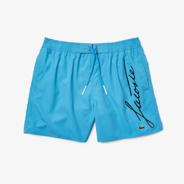 Short de bain Lacoste leger imprime signature Bleu Cdiscount Pret a Porter