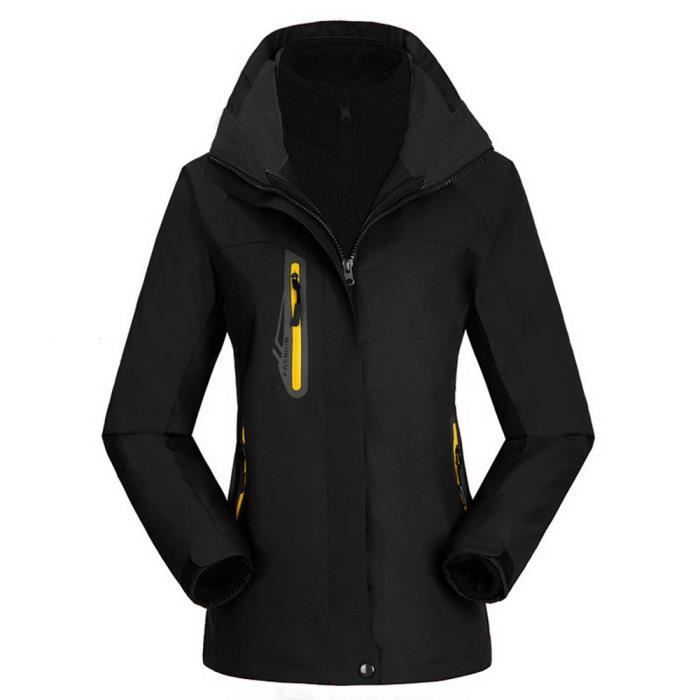 SOFTSHELL Veste de Ski Femme Noir Amovible 3 en 1 Coupe vent A
