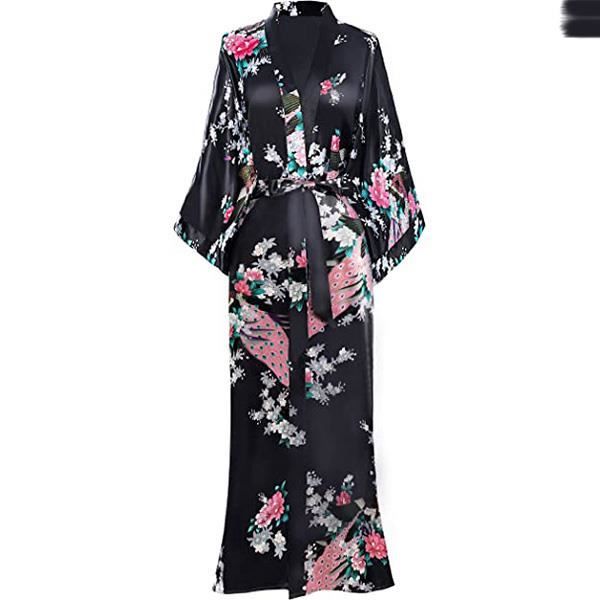 Kimono Robe de Nuit Femme Robe de Chambre Longue Robe de Nuit Peacock Kimono en Imitation soie Chemise de Nuit Kimono 120cm Noir bleu marine Cdiscount Pret a Porter