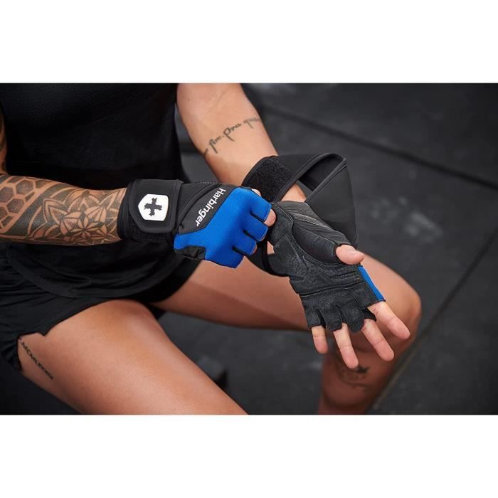 Gants de Fitness - HARBINGER - Training Grip WW 2.0 - Paume TechGel - Bandage poignet intégré - Bleu L
