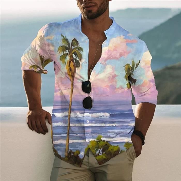 Chemise chemisette Chemise hawaienne tropicale a manches courtes pour hommes impression d arbre AMP 3D DXCS ZZK 082802 Blanc Cdiscount Pret a Porter