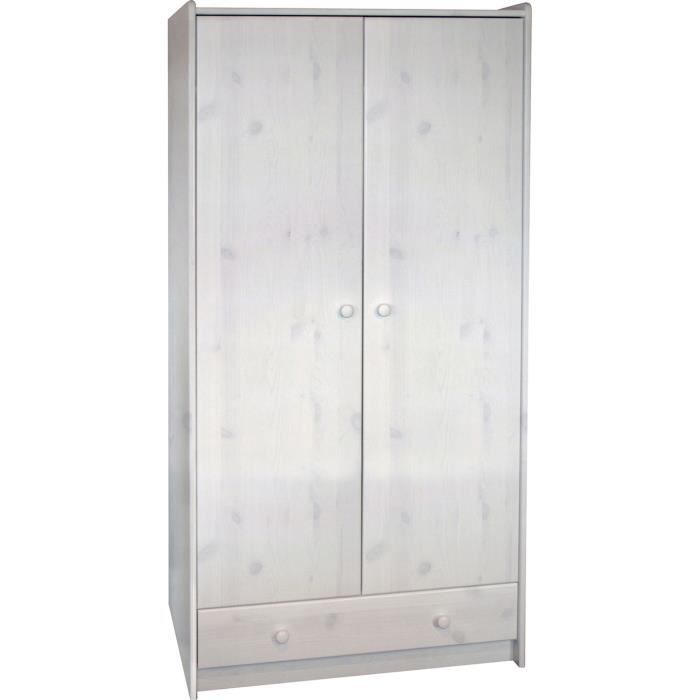 armoire enfant en pin massif chaulé blanc - dim : 95 x 58 x 180 cm