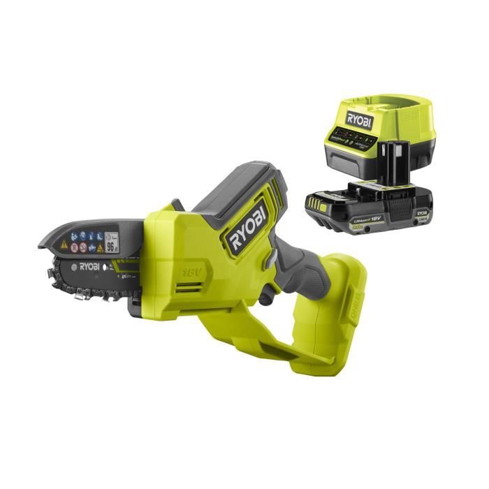 Elagueur à main RYOBI RY18PSX10A-120 - 18V - Fonction Brushless - Guide 10cm - Batterie lithium + chargeur fournis