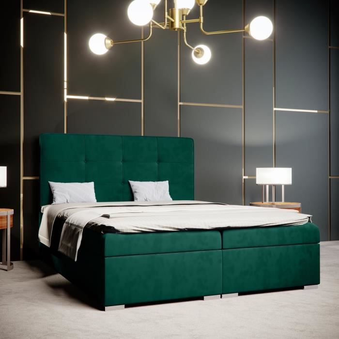 lit continental lit adulte bongiorno 180x200 cm vert bouteille en tissu impermeable style moderne cdiscount maison