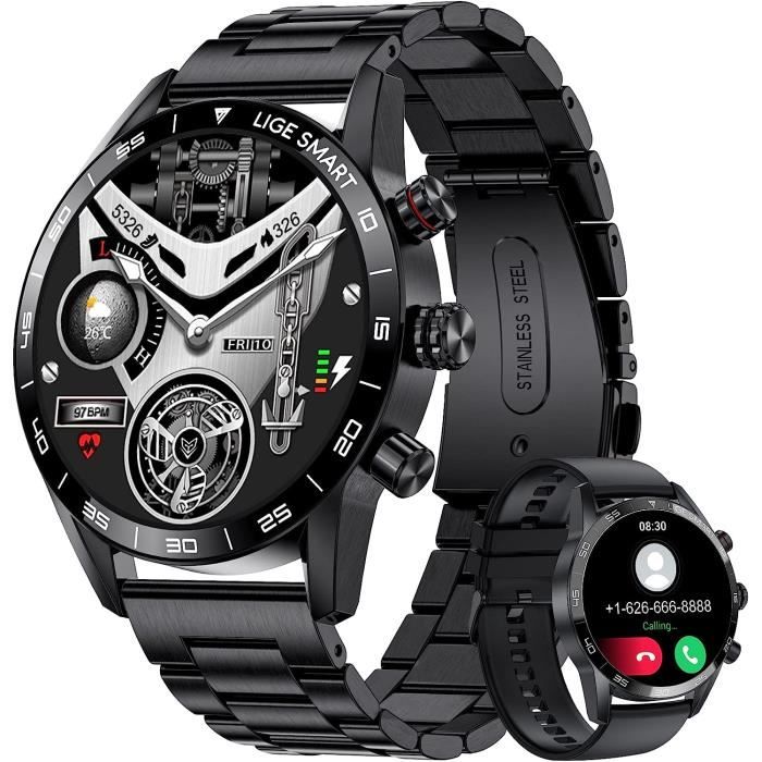 Montre Connectée Homme LIGE - Écran 1,7", Appels Bluetooth, Lampe LED, 1000 MAh - 100+ Modes Sport, Suivi Santé - Compatible Android IOS