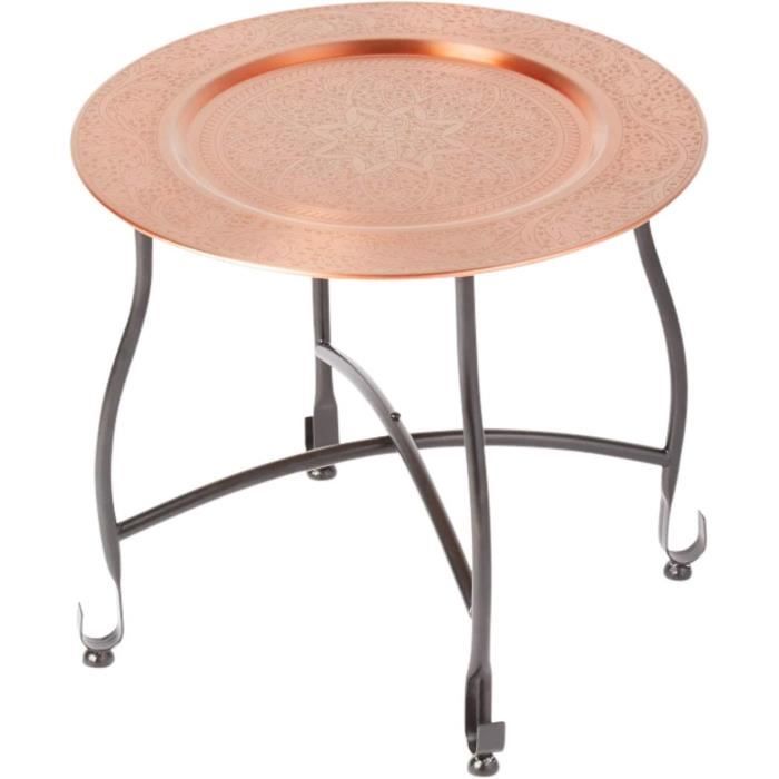 petite table basse orientale pliante en métal sule cuivre 40cm ronde  table de chevet marocaine  guéridon pliant table d'appoint199