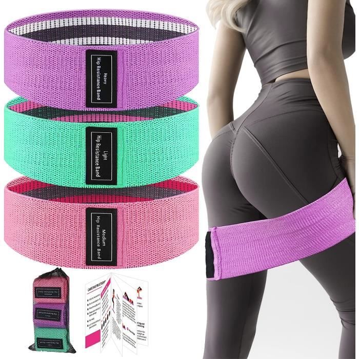 Bandes élastiques De Musculation Suright – Lot De 3 Niveaux De Résistance (S, M, L), Vert, Violet, Noir, Tissu