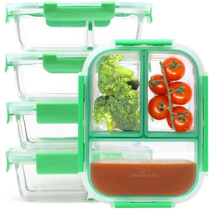 Meal Prep Lot de 4 boites de conservation en verre avec compartiments separes denses lot de 4 de 1040 ml Boites en S416 Cdiscount Maison