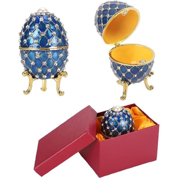 Pendentif Style Fabergé – Œuf Bleu Émaillé – Alliage – Thème Pâques – Neuf Avec étiquette