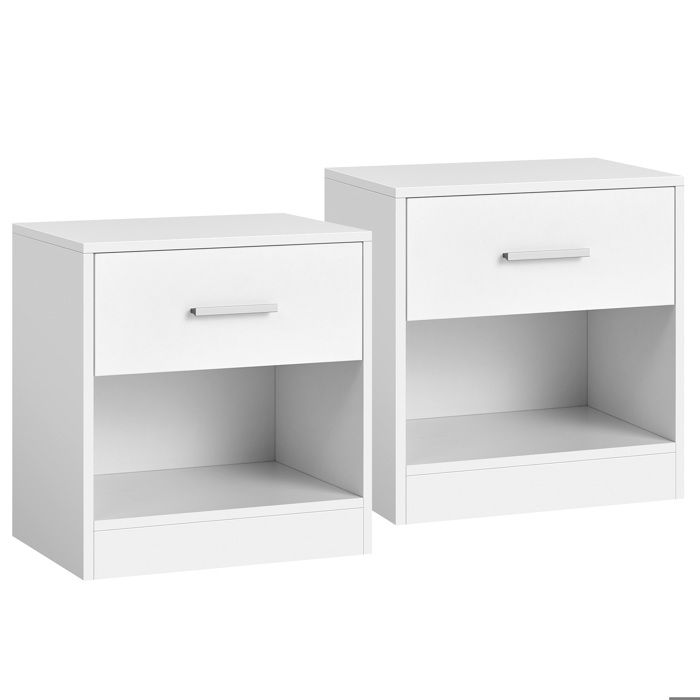 VASAGLE Table de Nuit Lot de 2 avec Tiroir Poignée Compartiment Ouvert Table d’Appoint pour Chambre Salon Blanc Classique