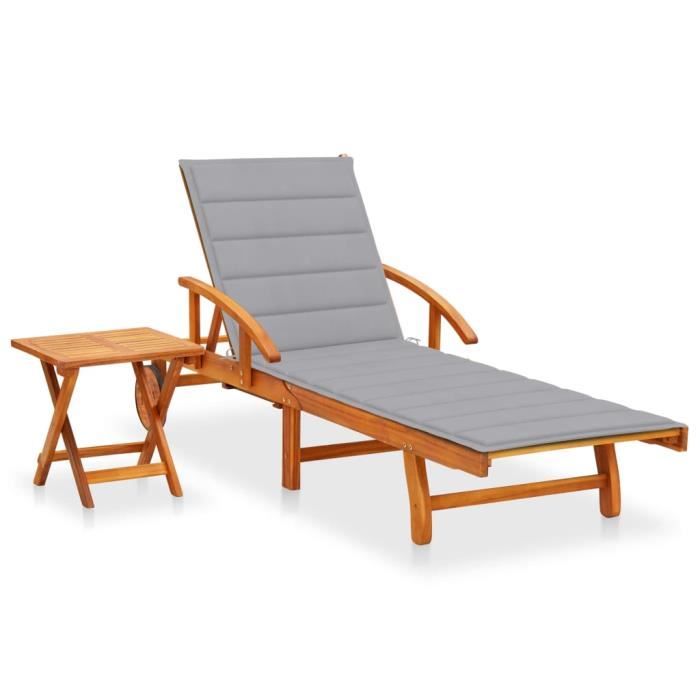 Vidaxl chaise longue avec table bois d'acacia - vue 3