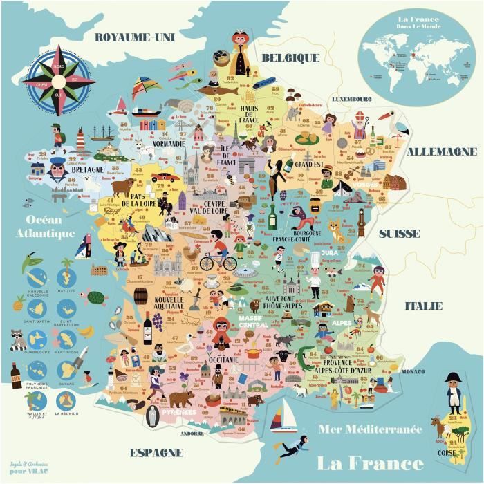 puzzle carte de france magnétique vilac - voyage et cartes - mixte - 5 ans et plus - moins de 100 pièces