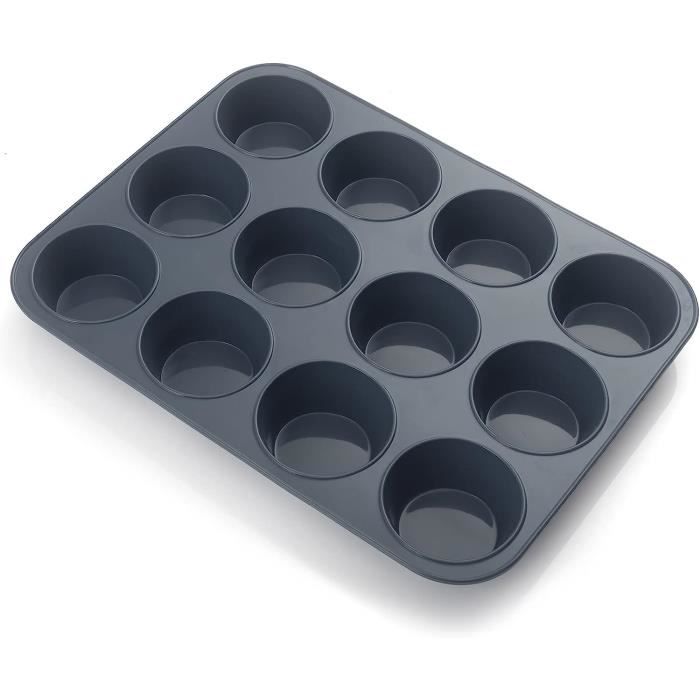 grand moule à muffins en acier au carbone antiadhésif moule à muffins antiadhésif moule à muffins, 33 x 25 x 3 cm (gris)