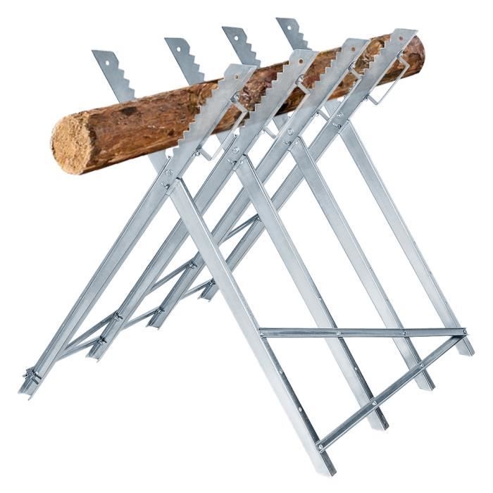 MAYMA Chevalet De Sciage Pliable 150KG - Support Scierie Métal Galvanisé Avec 4 Supports Dentelés Pour Couper Le Bois
