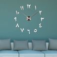 3D Arabe Horloge Murale muette DIY Acryliques Horloges Murales Stickers pour la Maison Salon Bureau à Domicile Argenté 566-1