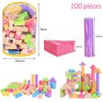 Blocs de construction XL 100 pièces Enfant cubes de construction brique sac Rangement Inclus Jouet Enfant Maison Mousse imagination-1