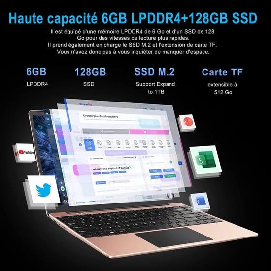 PC Portable 14 Windows 10 Intel 128Go SSD Soutien Extension 1TB 6Go  Ordinateur Portable léger WOZIFAN FHD 1080 2.4G+5G WiFi HDMI in - Cdiscount  Informatique