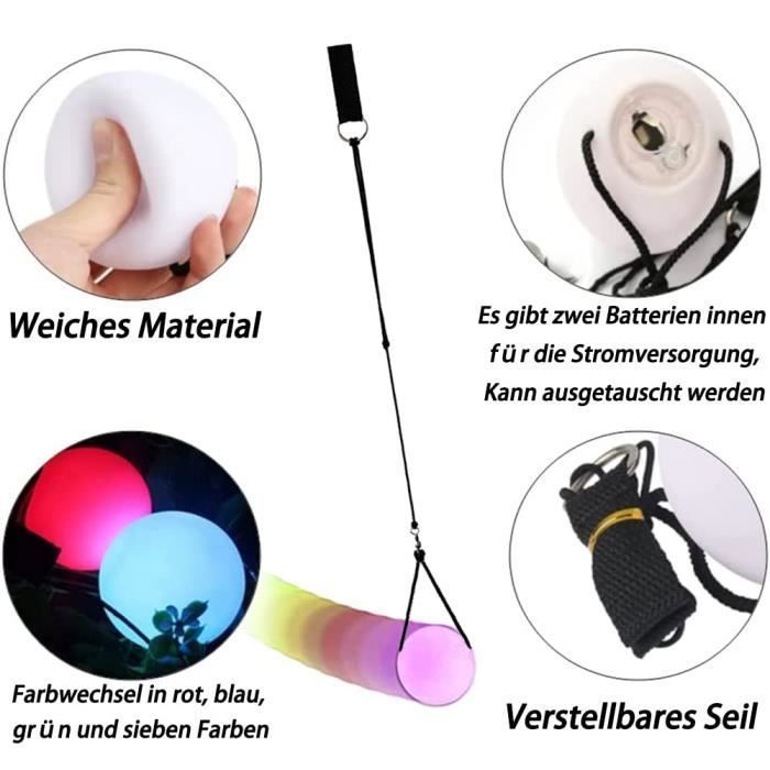 4 LED Poi Balls TGKYK – 9 Effets Stroboscopiques – Corde Réglable – Piles Remplaçables – Fitness, Danse, Jonglage