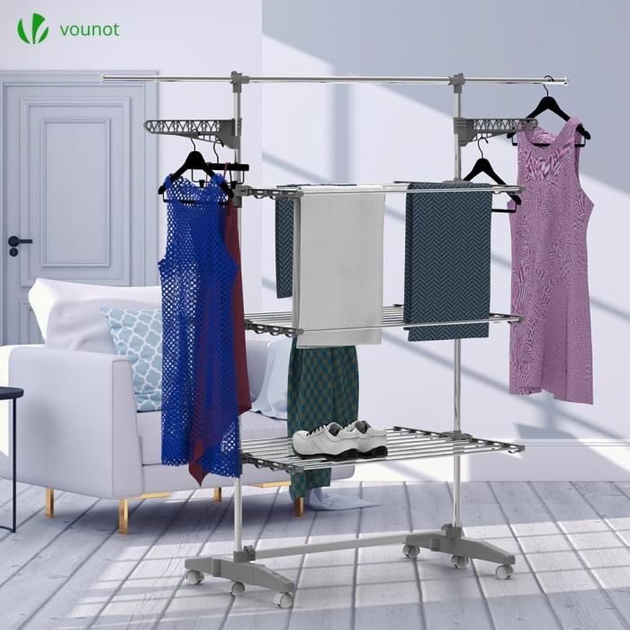 Vounot Séchoir À Linge Pliable Avec Roulettes Grande Capacité Etendoir