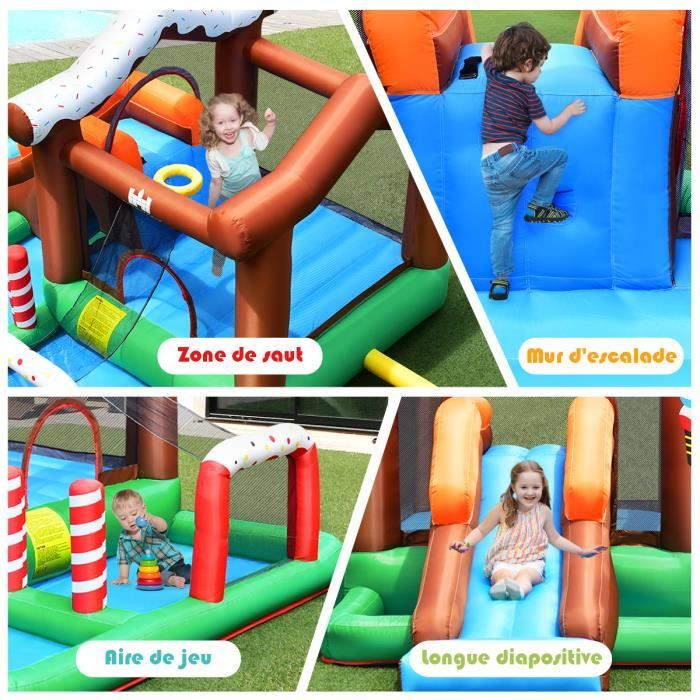 Costway Maison Gonflable pour Enfant à Rebond, Glissade, Escalade, Éclaboussures, Piscine, Saut, Château