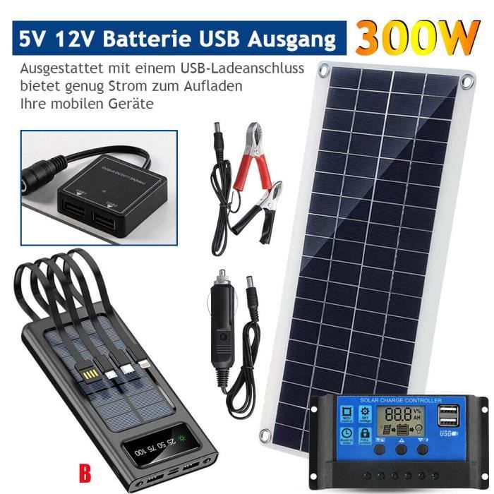 Kit Panneau Solaire 20W 12V/18V - Chargeur Batterie Portable Pour Camping-car, Voiture, Bateau