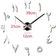 3D Arabe Horloge Murale muette DIY Acryliques Horloges Murales Stickers pour la Maison Salon Bureau à Domicile Argenté 566-2