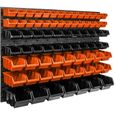 Lot de 75 boîtes XS S et M bacs a bec orange et noir pour système de rangement 115 x 78 cm au garage-2