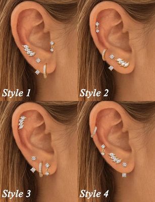4 Paires Boucles D'Oreilles Or 14K Pour Femme - Acier Inoxydable, Créoles, Pour Tragus/Helix