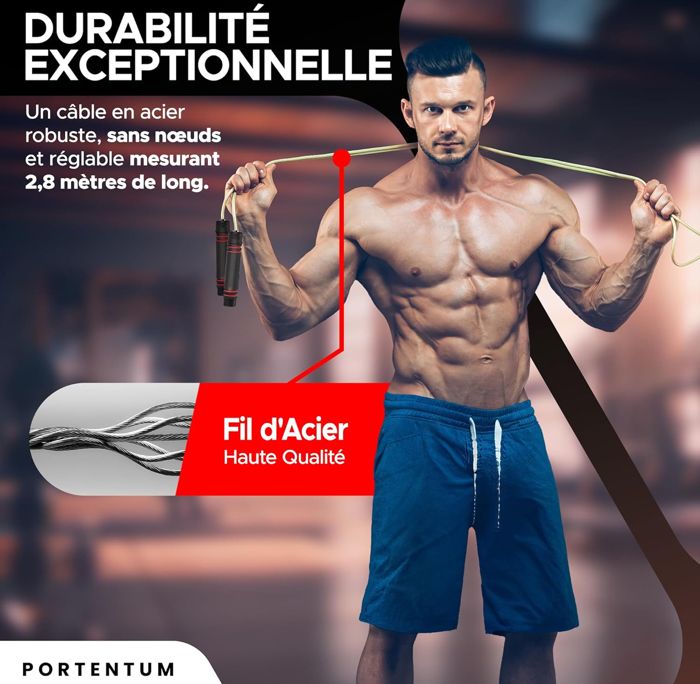 Corde à sauter sans fil, jump skipping rope réglable, avec roulements à billes, antidérapantes