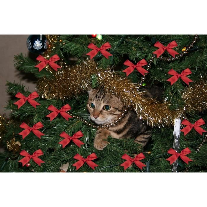 Lot De 50 Nœuds Rouges En Satin - Avec Pastilles Adhésives Pour Emballage Cadeau, Décoration Noël