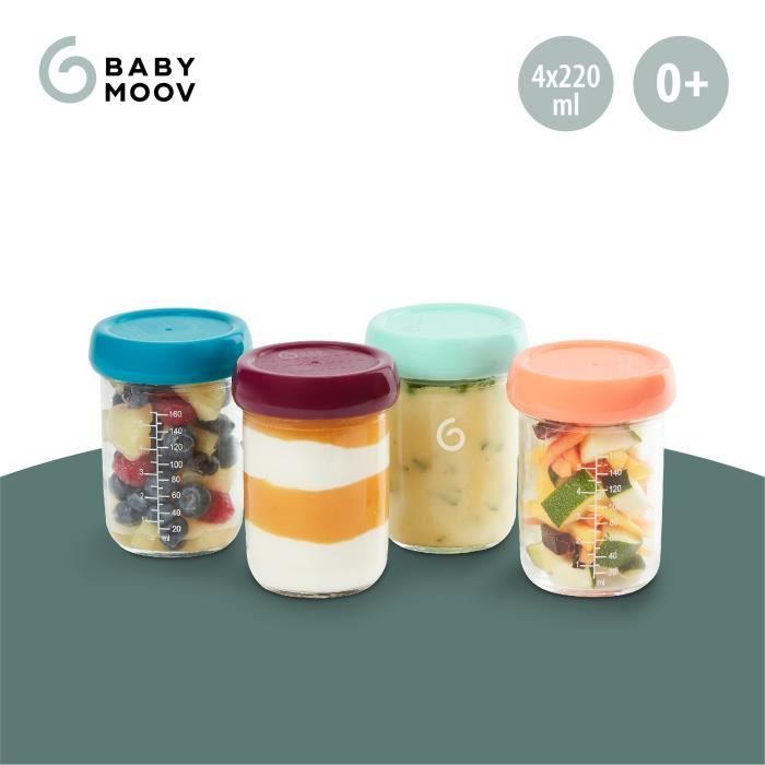 BABYMOOV Babybols lot 4 pots de conservation bébé en verre 220ml,  couvercles hermétiques & réinscriptibles, gradués - Cdiscount Puériculture  & Eveil bébé