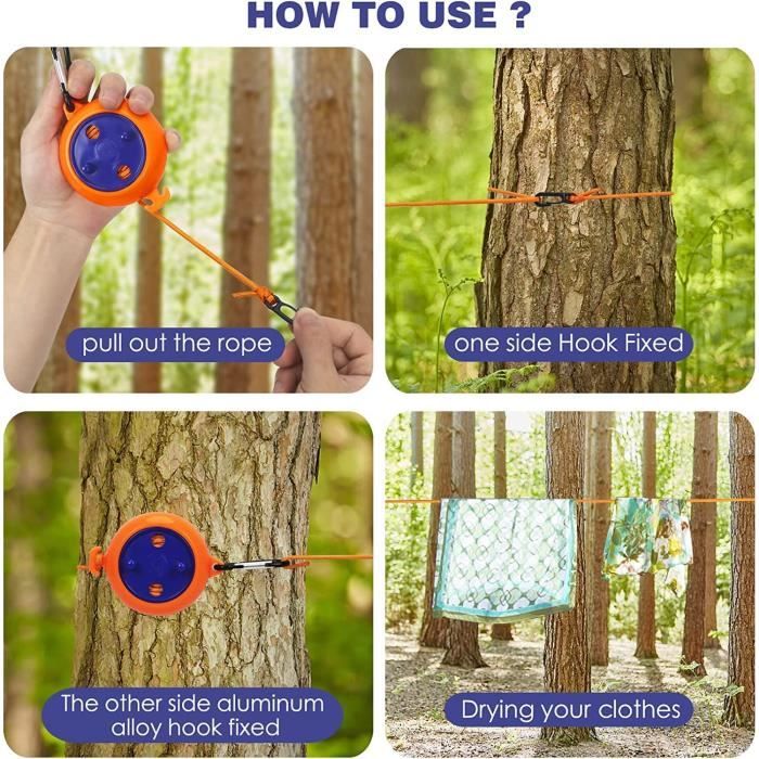 Corde à Linge Rétractable 10 M Avec Pinces - Portable, étanche Et Résistante, Idéale Pour Le Camping, Les Voyages Et La Maison - 2