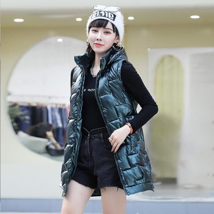 Manteau Femme Grande capuche d hiver simple diamant sans manche