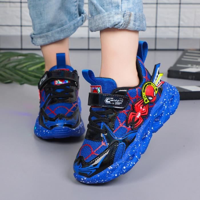 Baskets lumineuses Spiderman pour enfants, chaussures de sport respirantes  pour filles et garçons Semelle lumineuse à LED Baskets