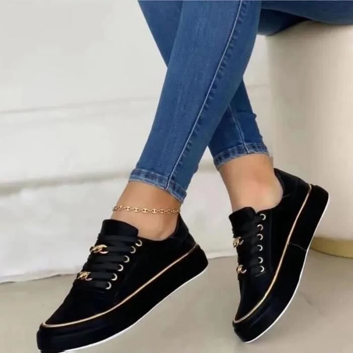Baskets pour femmes REMYCOO 2023 Cuir Chaîne Noir Noir