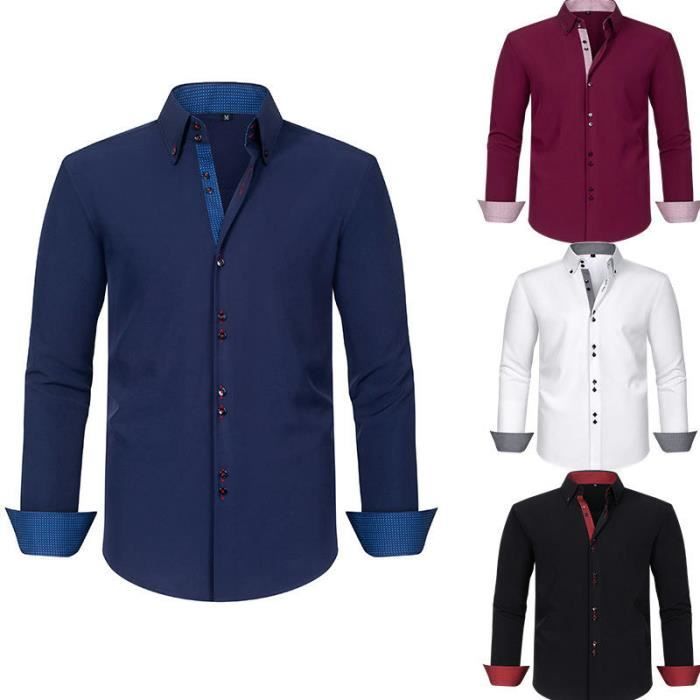 HISDERN Chemise Homme Manches Longues Business Regular Fit - Chemise Habillée Coton Boutonnée Avec Poche, Confort Et Style
