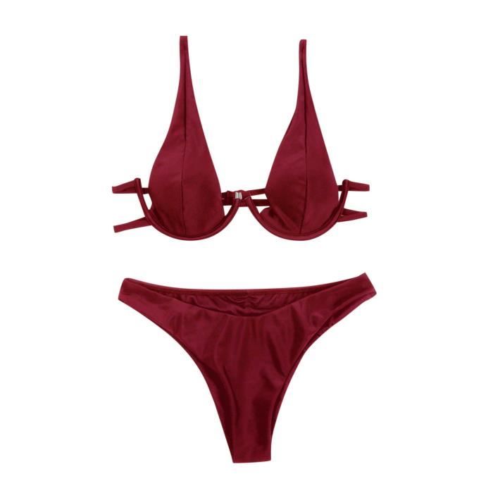 Maroon push top up bikini
