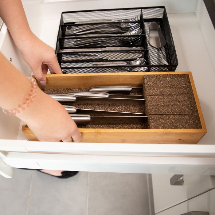 Range-Couverts En Bambou Relaxdays - 6 Compartiments, Organisateur Tiroir 30.5x43x5cm, Naturel