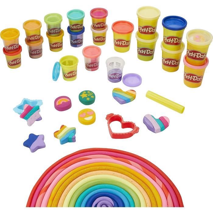 Play-Doh Couleurs joyeuses Pack de 21 Pots de pâte à Modeler incluant la  pâte Paillette et métallique