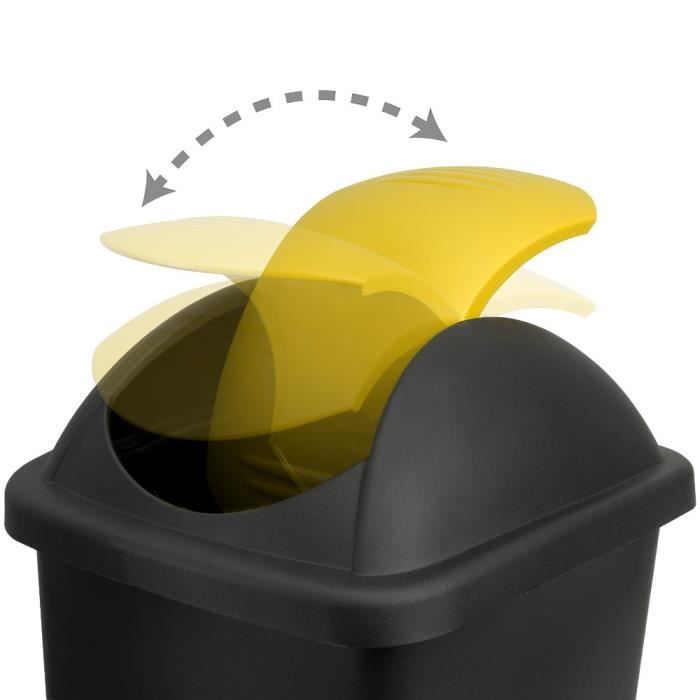 Poubelle avec couvercle basculant 60L noir-jaune poubelle de cuisine  68x41x41cm corbeille déchets tri sélectif ordures181 - Cdiscount Maison