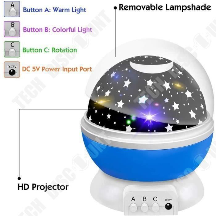 TD® Veilleuse Enfant Etoile-Projection Rotation à 360° Lampe