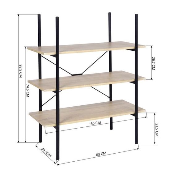Homy Casa Etagere Bois Metal 3 Tablettes Achat Vente Meuble