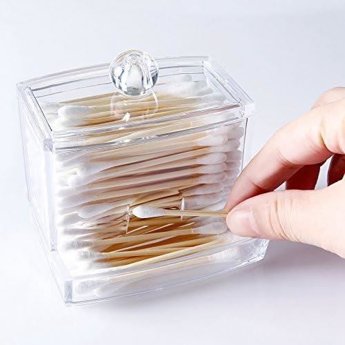 Distributeur à Coton-Tige & Cotons - Boîte De Rangement Salle De Bain Avec Couvercle - Organisateur Cosmétique Transparent