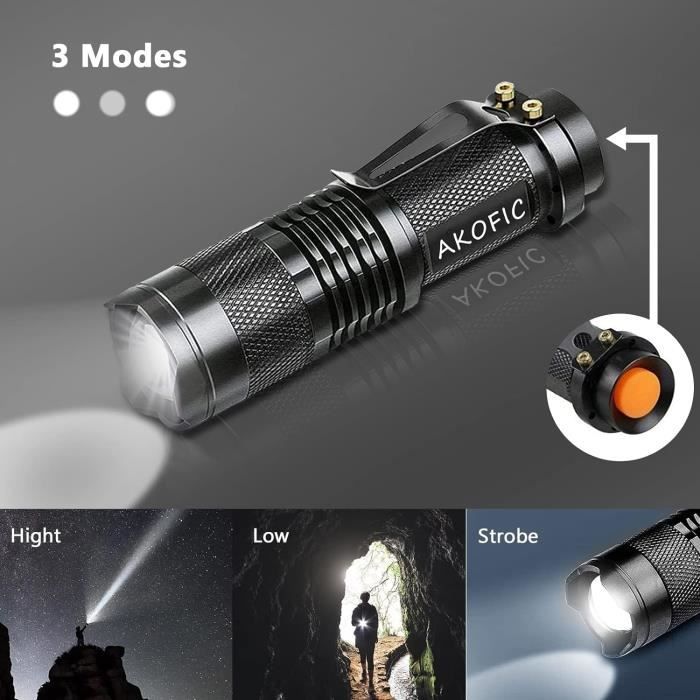 Mini Lampe Torche, Lampe de Poche Ajustable Zoomable, 3 Modes Lampe Torche  LED Ultra Puissante avec