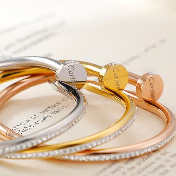 Bracelet Femme Acier Inoxydable Avec Strass Cupimatch - Design Classique - Ajustement Unique - Cadeau Saint-Valentin/Anniversaire