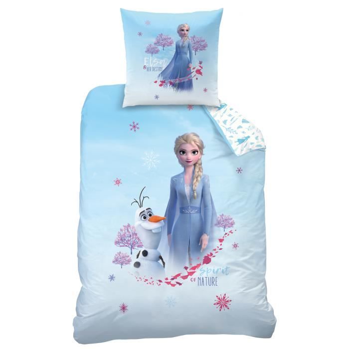 Disney La Reine des Neiges La Reine des Neiges - Parure de lit bébé coton  Ana et Elsa - Housse de couette 100x135 cm Taie 40x60 cm pas cher 