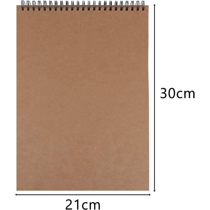 PIQIUQIU Carnet Dessin A4, 160GSM / 30 Feuille Carnet De Croquis, Relié En Spirale Cahier Dessin, Couverture Kraft Bloc De Papier à Dessin Pour Paysage, Peinture D'artiste