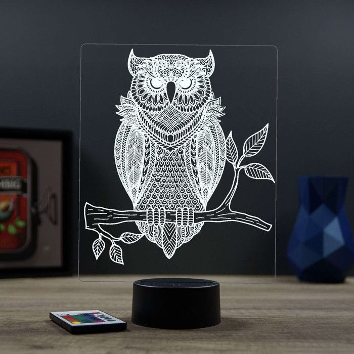 Lampe De Bureau Sculpture Hibou En Résine Multicolore - Fonctionne Sur Batterie - 7x15 Cm