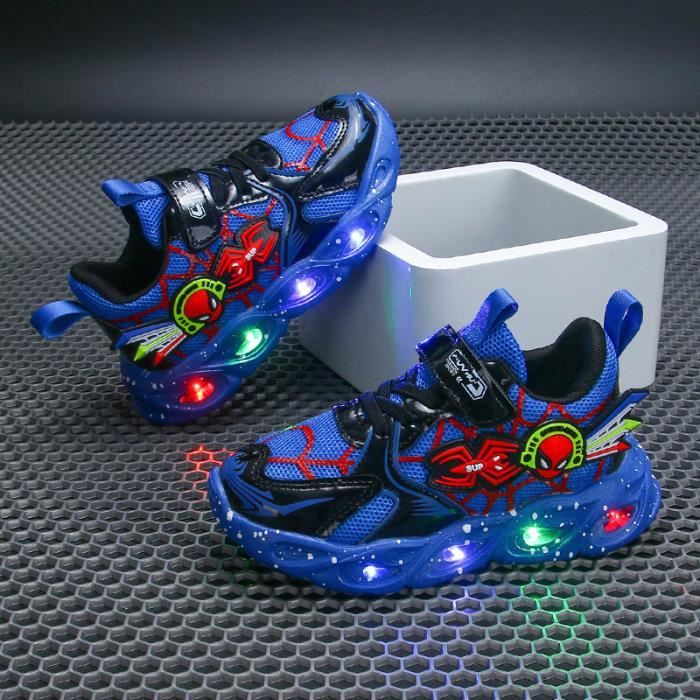 Baskets lumineuses à LED pour enfant Motif Spiderman, bleu, 22 EU