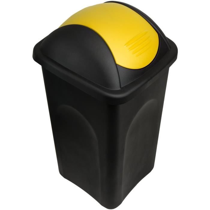 Poubelle avec couvercle basculant 60L noir-jaune poubelle de cuisine  68x41x41cm corbeille déchets tri sélectif ordures181 - Cdiscount Maison